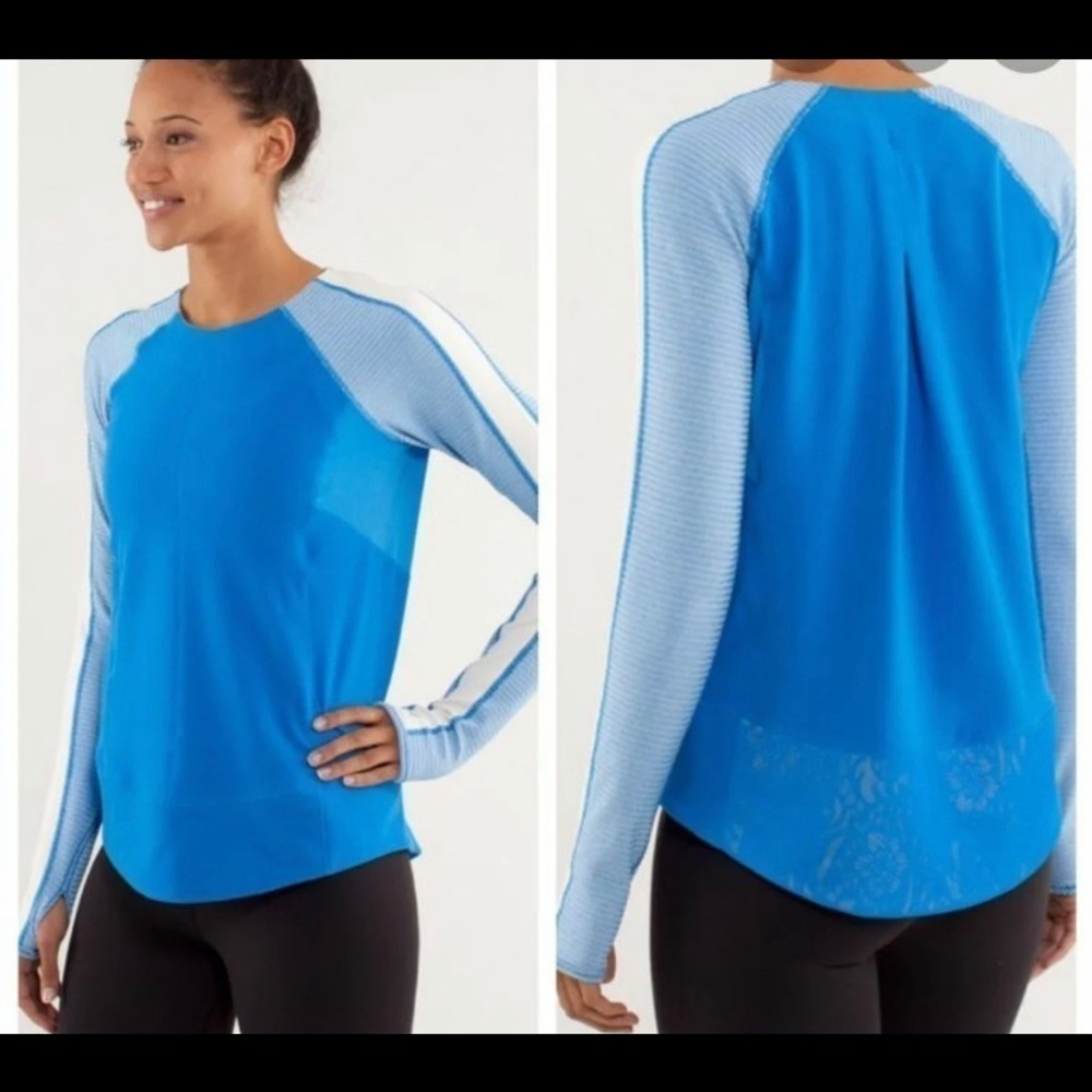 Lululemon run bold in the cold blue long sleeve top size 4